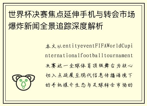 世界杯决赛焦点延伸手机与转会市场爆炸新闻全景追踪深度解析